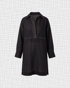 Black Linen Anchor Thread Tunic