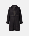 Black Linen Anchor Thread Tunic