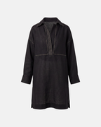 Black Linen Anchor Thread Tunic