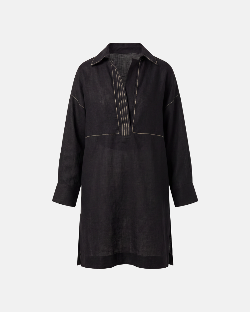 Black Linen Anchor Thread Tunic