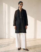 Black Linen Anchor Thread Tunic