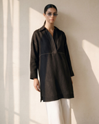 Black Linen Anchor Thread Tunic