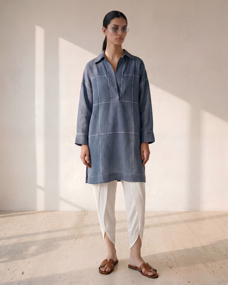 Indigo Linen Chawal Tanka Tunic