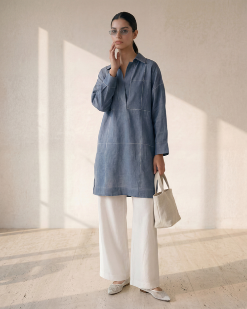 Indigo Linen Chawal Tanka Tunic