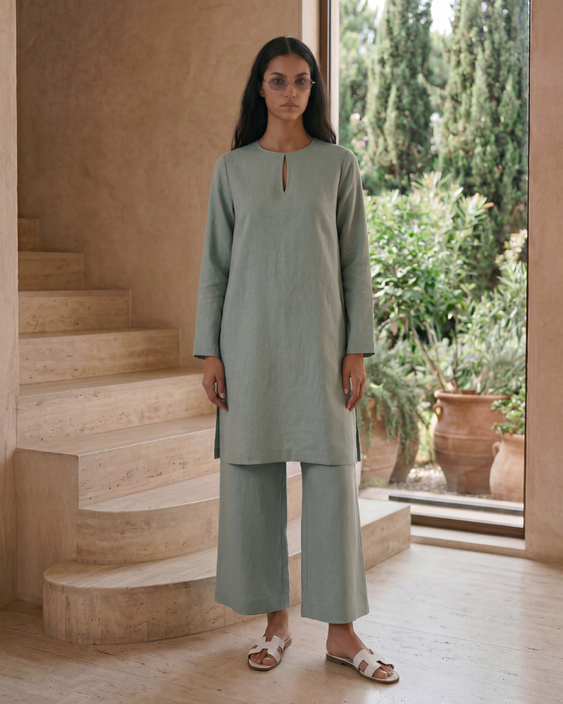 Sage Linen Keyhole Tunic