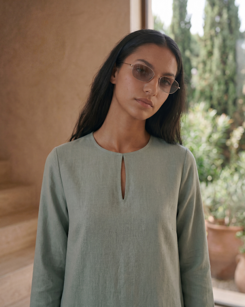 Sage Linen Keyhole Tunic