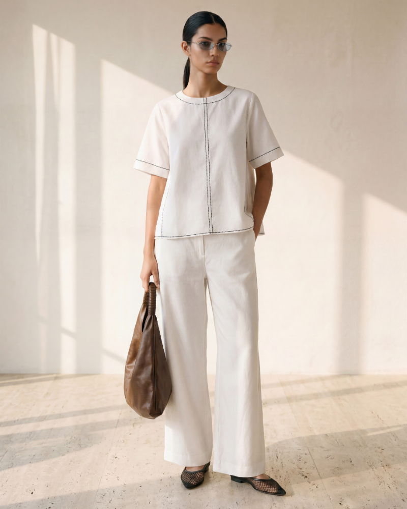 White Linen Anchor Thread Tunic