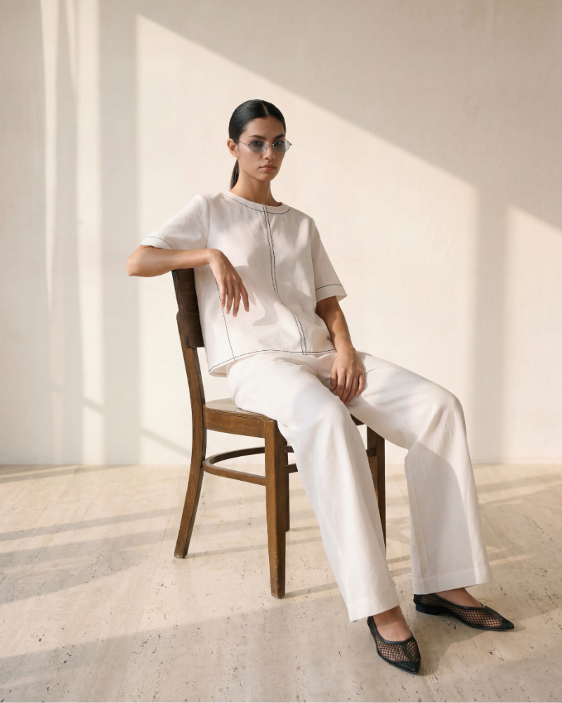 White Linen Anchor Thread Tunic